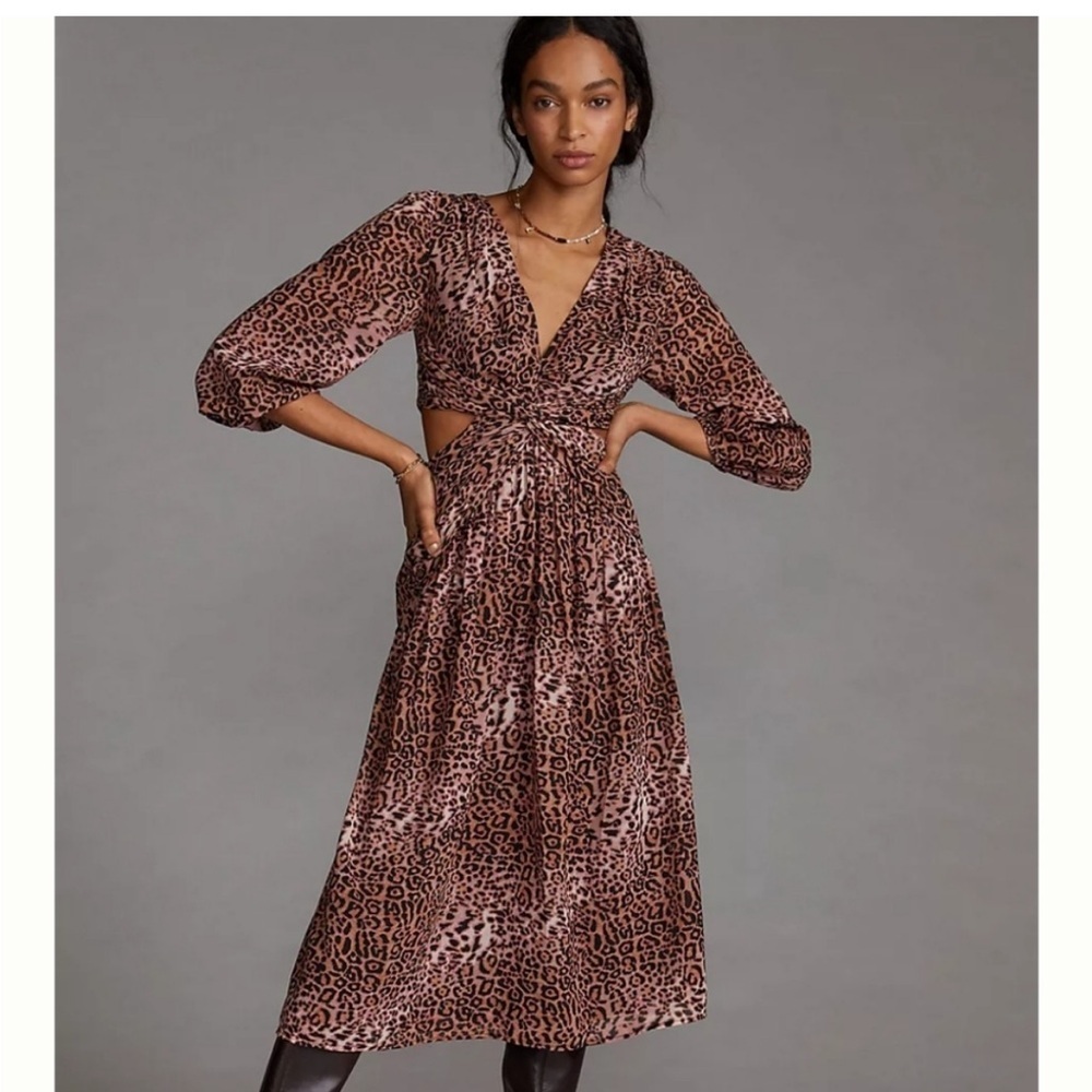 Ranna Gill Leopard Print Long Sleeve Dress